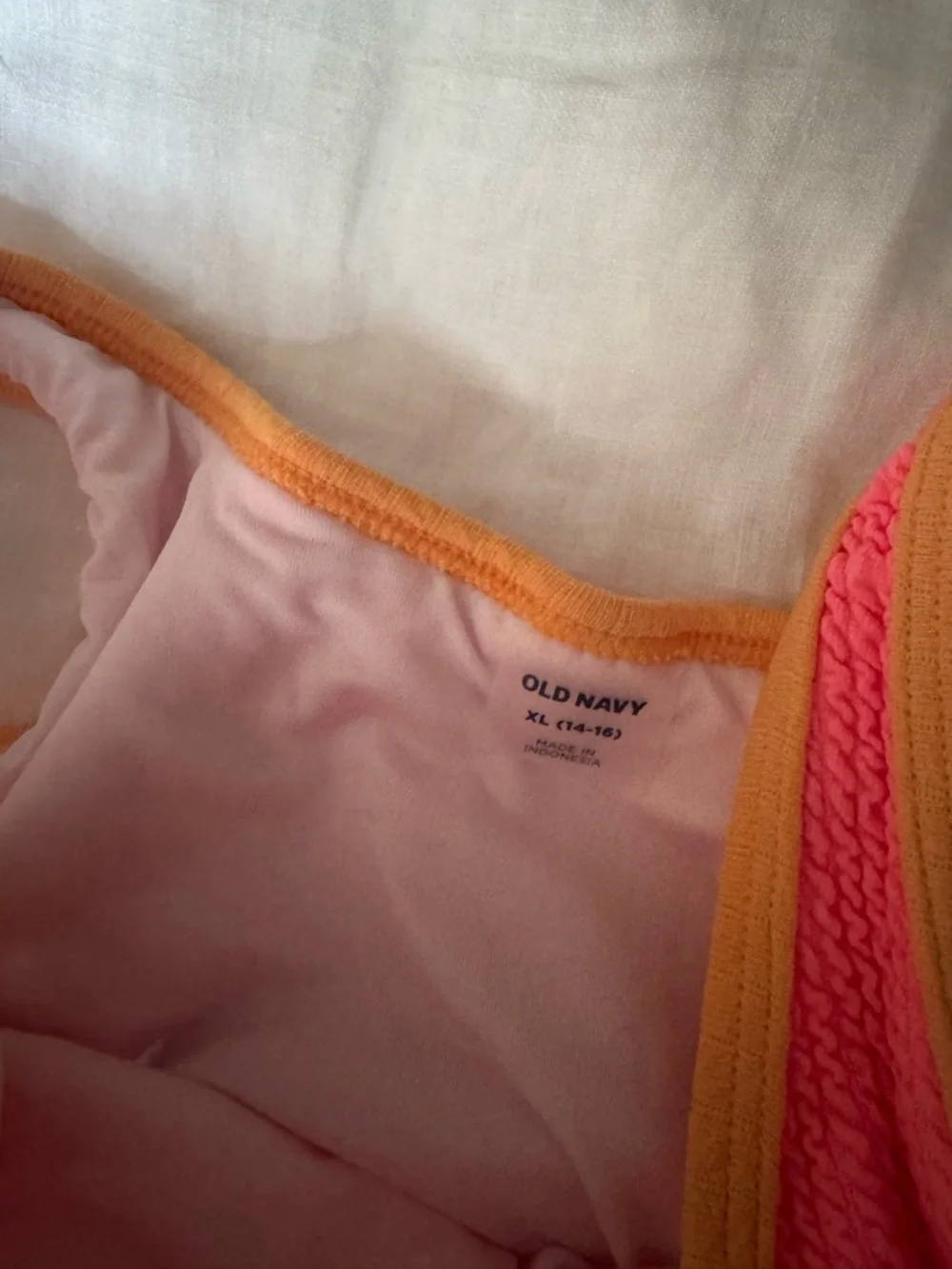Old Navy Pink and Purple Cutout One-Piece Swimsuit with Orange Trim